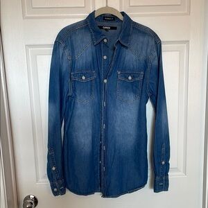CARBON Denim Button-Up Shirt Mens Classic Fit Medium Blue Western